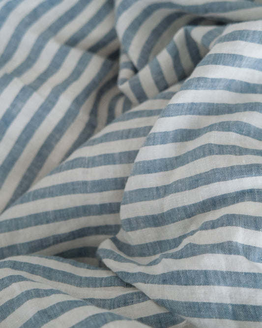 Linen Fitted Sheet in Mist Stripe