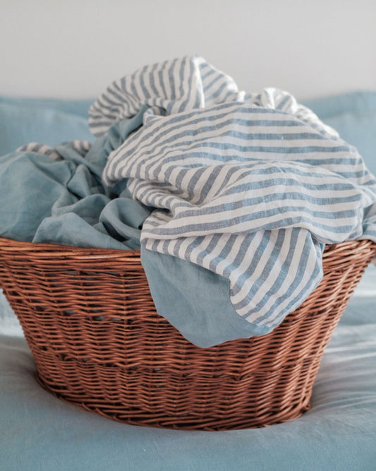 Double Sided Linen Duvet Cover in Mist/Mist Stripe
