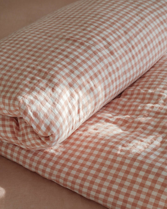 Double Sided Linen Duvet Cover in Pink Sand/Pink Sand Gingham