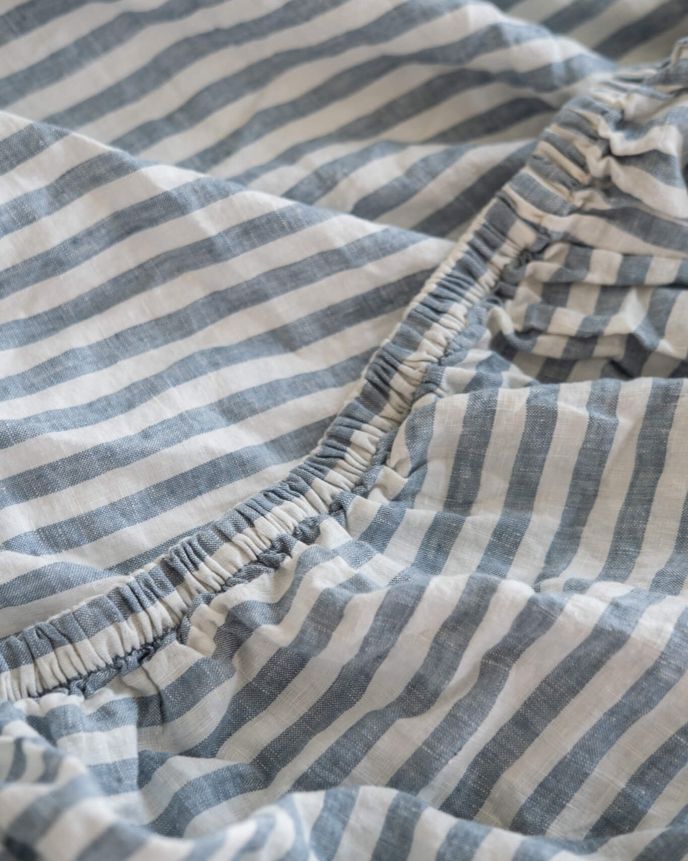 Close-up of blue and white striped fabric