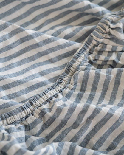 Close-up of blue and white striped fabric