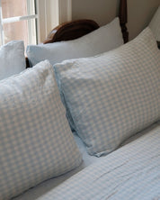 Linen Pillowcase Set in Sky Gingham