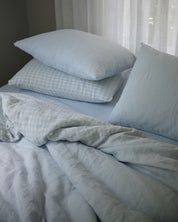 Double Sided Linen Duvet Cover in Sky / Sky Gingham