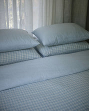Double Sided Linen Duvet Cover in Sky / Sky Gingham