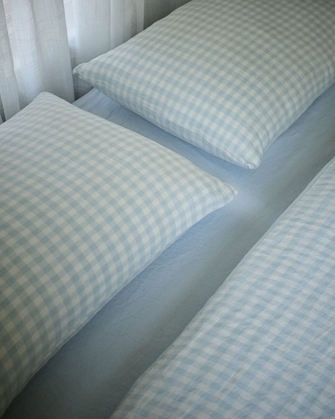 Linen Pillowcase Set in Sky Gingham