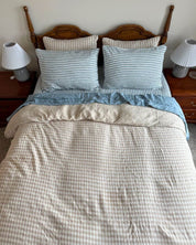 Double Sided Linen Duvet Cover in Beige / Oat Gingham