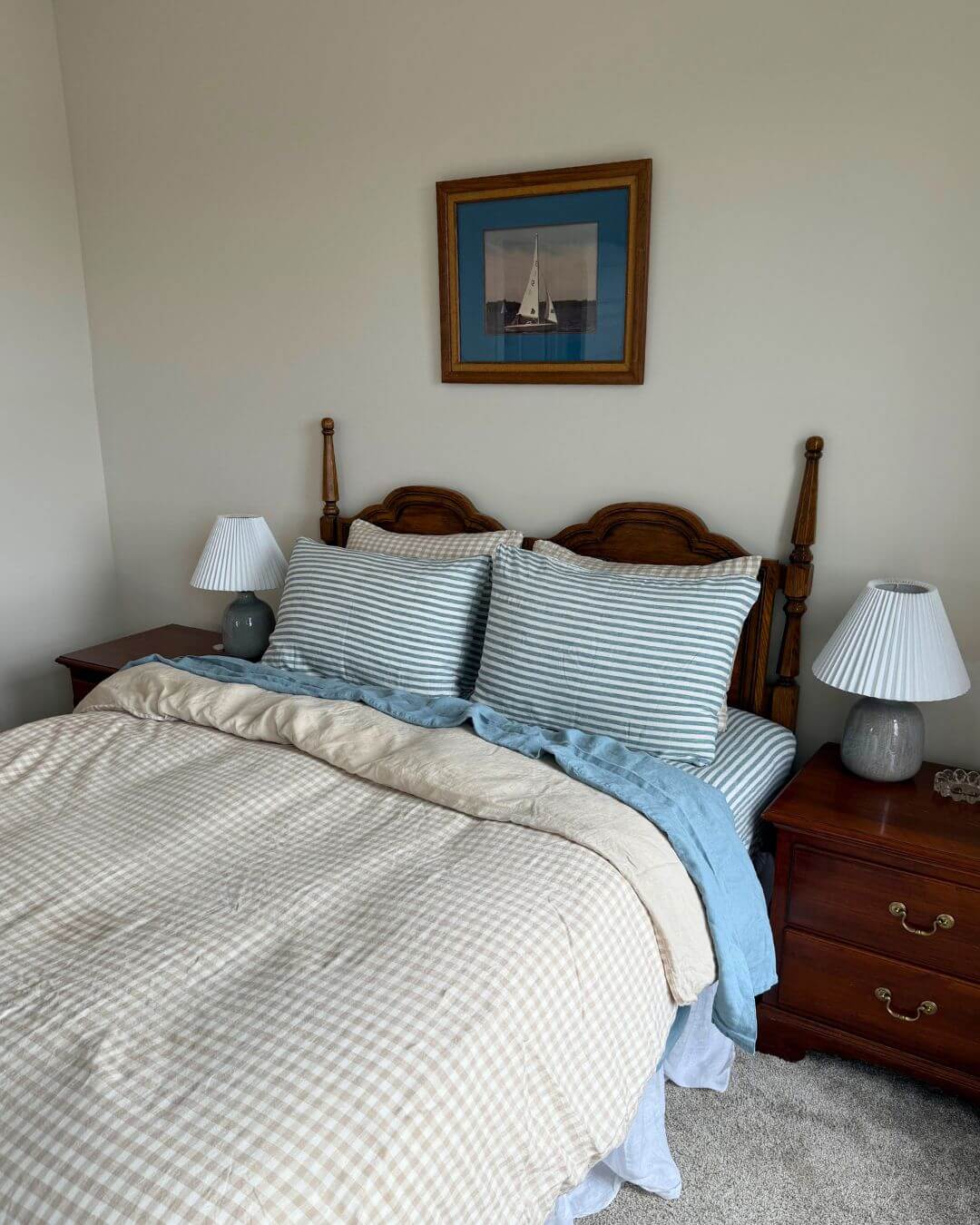 Double Sided Linen Duvet Cover in Beige / Oat Gingham