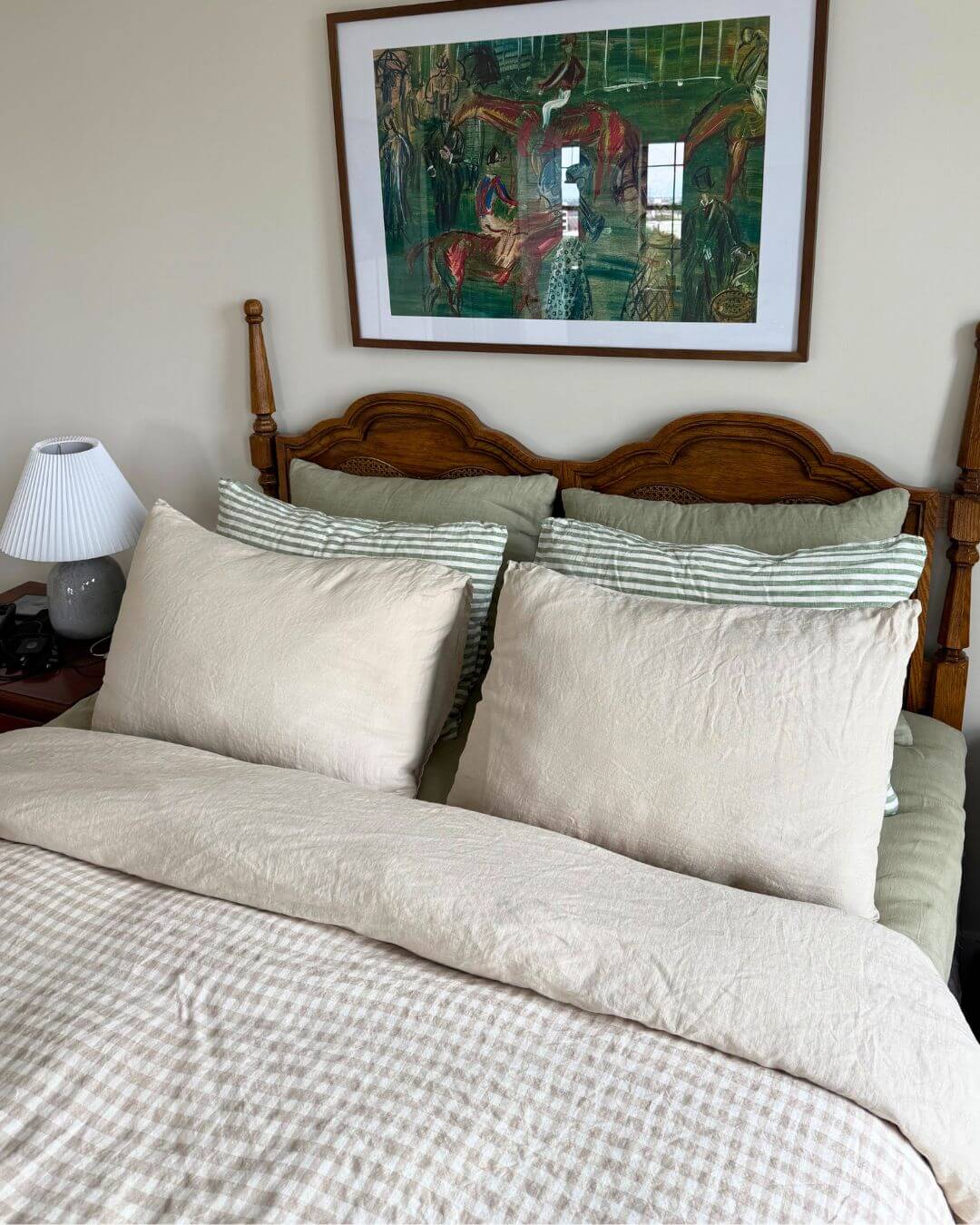 Double Sided Linen Duvet Cover in Beige / Oat Gingham