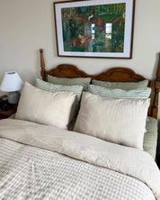 Double Sided Linen Duvet Cover in Beige / Oat Gingham
