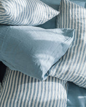 Linen Pillowcase Set in Mist Stripe