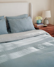 Double Sided Linen Duvet Cover in Mist / Mist Stripe