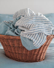 Double Sided Linen Duvet Cover in Mist / Mist Stripe