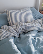 Double Sided Linen Duvet Cover in Mist / Mist Stripe