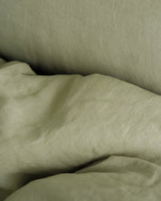 Double Sided Linen Duvet Cover in Sage/Forest Stripe