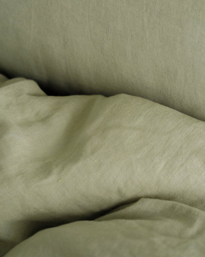 Double Sided Linen Duvet Cover in Sage/Green Stripe