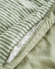 Double Sided Linen Duvet Cover in Sage/Forest Stripe