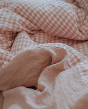 Double Sided Linen Duvet Cover in Pink Sand / Pink Sand Gingham