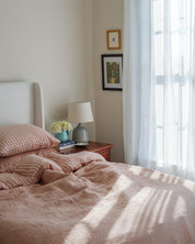 Double Sided Linen Duvet Cover in Pink Sand / Pink Sand Gingham