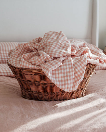 Double Sided Linen Duvet Cover in Pink Sand/Pink Sand Gingham