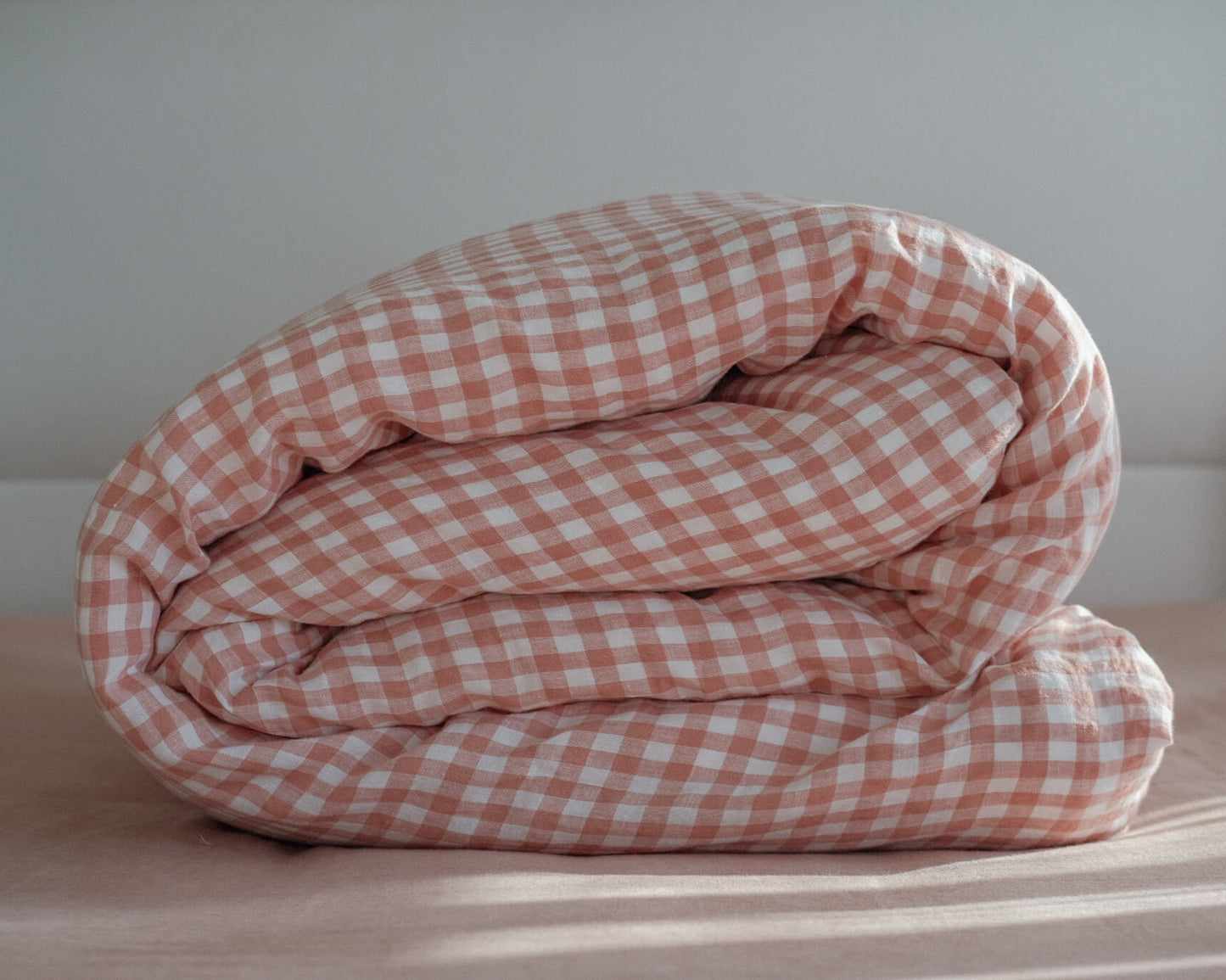 Double Sided Linen Duvet Cover in Pink Sand/Pink Sand Gingham