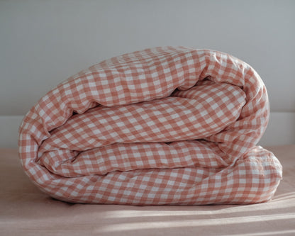 Double Sided Linen Duvet Cover in Pink Sand/Pink Sand Gingham