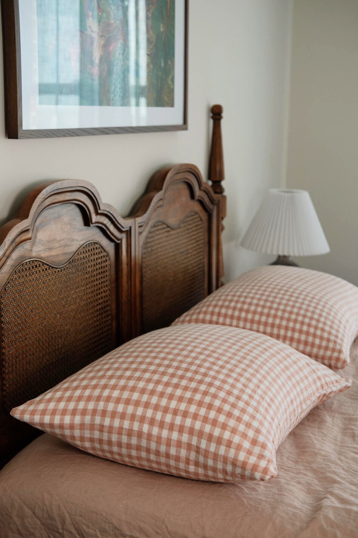 Linen Pillowcase Set in Pink Sand Gingham