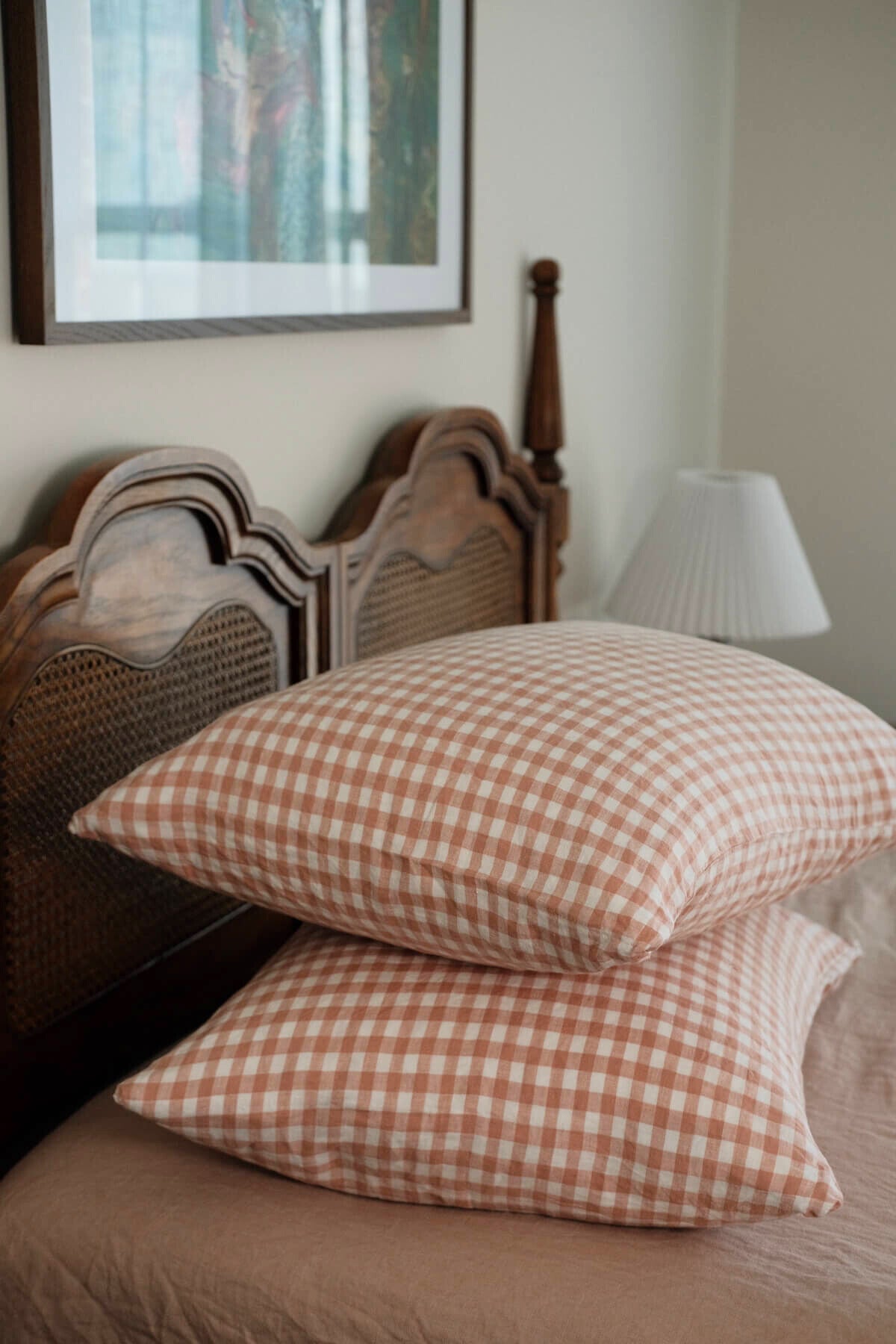 Linen Pillowcase Set in Pink Sand Gingham